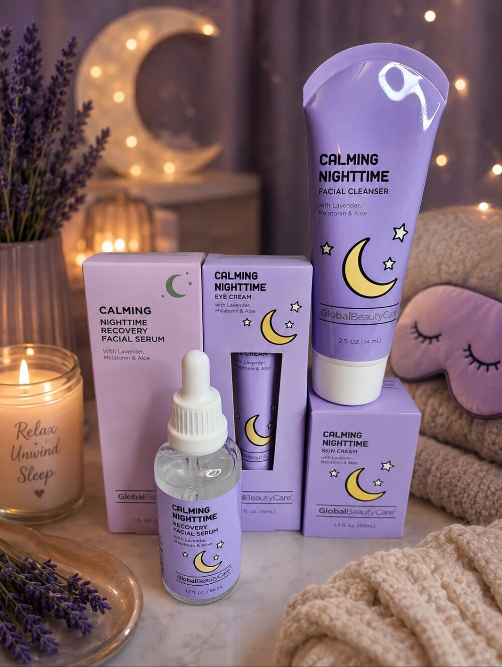 CALMING NIGHTTIME RECOVERY SKINCARE LINE BY GLOBAL BEAUTY CARE 5-PCS